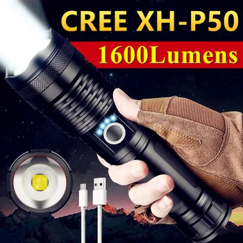 CREE XHP50/XHP70 USB de Încărcare în aer liber Vânătoare Lanterna LED-uri 26650 Puternic cu Zoom de Camping Lumini de Mare Putere Lanterna Tactice