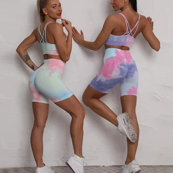 Giyu Sport Culturilor Sus Pantaloni Scurți Seturi Tie Dye Două Bucata Set Pentru Femei Trening 2021 Vara 2 Bucata Set Tinute Streetwear Joggjing Femme