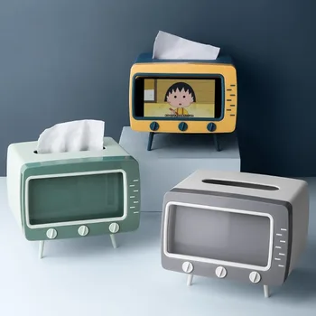 Creative 2 In 1 TV, Cutie de Tesut Desktop Titularul de Hârtie Dispenser de Stocare Șervețel Organizator Caz cu Suport de Telefon Mobil Decorative