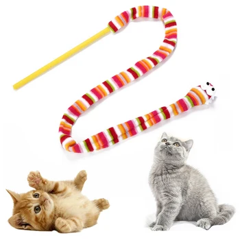 1 BUC animale de Companie Jucărie Interactiv Curcubeu Formă de Șarpe Distractiv Pisoi Lipi Capul de Perne Jucării Pisica Aruncat Jucării Auto-excitat Jucării Bumbac Umplut