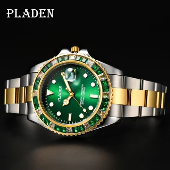 PLADEN Barbati Ceas de Lux Pătrat Verde Diamant Militare Safir Europene Reloj la Șocuri Om Cadou de Ziua Îndrăgostiților Erkek Kol saati