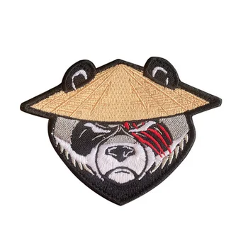 Pălărie de paie Panda Tactice Patch-uri Full-brodate Kung Fu Pălărie Panda Banderola Patch Militar în aer liber Velcro Patch-uri Pânză Autocolant
