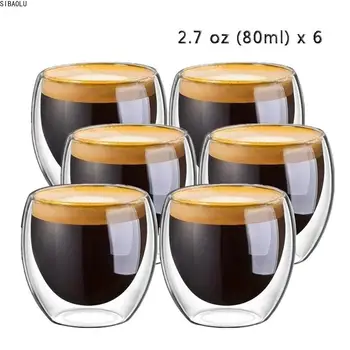 Noi 6Pcs 80ml 2.7 oz Pahar cu perete Dublu Izolat Termic Pahar Espresso Ceașcă de Ceai cana de cafea tazas de ceramica creativas