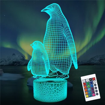 Pinguin 3D Lampă pentru Copii 16 Culori Schimbare Iluzie Animal Lumina de Noapte Copilul Dormitor Decor Cool Cadouri pentru Baiat Fata