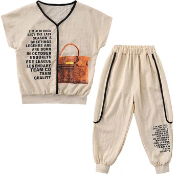 Fete Haine De Vară Seturi Haine Copii Model Scrisoare Scurtă Tricou + Pantaloni De Moda, Imbracaminte Copii Suits4 6 8 12 14 Ani