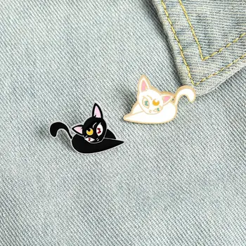 Creative Drăguț Rață Galben Sexy Pisica Brosa pentru Femei Luna Pisoi Email Pin Negru Și Alb Animale Insigna de Bijuterii Cadou