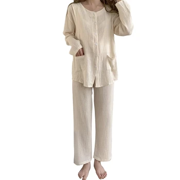 Bumbac Maternitate Maneca Lunga Alăptează Costum Confortabil Respirabil Plus Dimensiunea Vrac Pijamale Talie Reglabila Sarcinii Pantaloni
