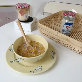 Platou Set de plăci Galben de Gâscă Model Ceramice Qute Castron Cu Preparate Pentru Desert Salata тарелки для еды Vajilla Plăci