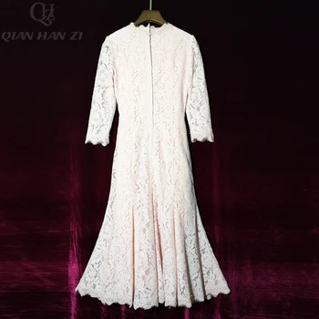Qian Han Zi 2020 Designer de Moda Rochie de Primăvară pentru Femei Maneca 3/4 din Dantela Eleganta Slim Sirena cu Margele Lily Aplicatiile Rochie Midi