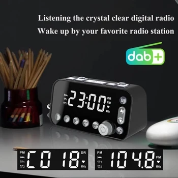 Dual USB Port Ceas cu Alarmă Digital DAB si FM Radio cu Ceas Deșteptător lumina de Fundal LCD Timer de Somn pentru Dormitor Birou de Turism