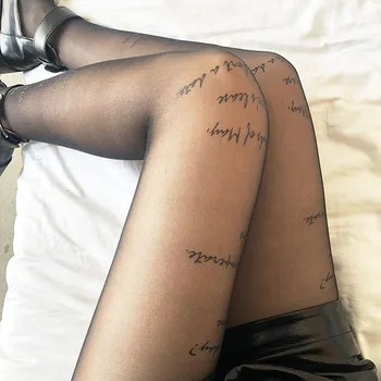 Femeie Sexy Transparent Scrisoare Dresuri Cu Inscripții Nailon Dresuri Cu Model De Tatuaje Chilot