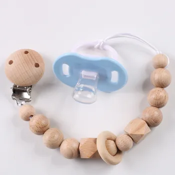 De Vânzare La Cald Cele Mai Noi Din Lemn Natural Margele Suzeta Clip Lanțuri De Siguranță Copil Dentitie Teether Mesteca Eco-Friendly Nou-Născut Manechin Suport De Jucărie