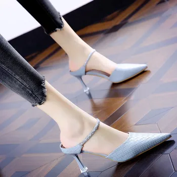 Pantofi Papuci de casă tv cu Sclipici Slide-uri de Femei Tocuri Mocasini Scăzut de Acoperire Toe Pantofle Jeleu de Înaltă Subțire de Vară 2021 Bază de Cristal PU Roma