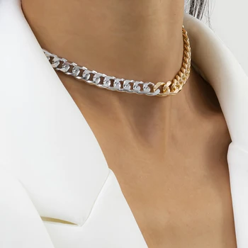 Salircon Goth Link-ul Lanț Colier Vintage Simplu Amestecat Lanțuri de Culoare Cravată Colier pentru Femei Moda Bijuterii Cadou 2021 Trend