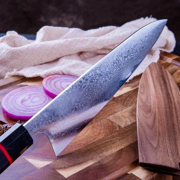 KATSU Cuțit de Bucătărie Japoneză forjate de Oțel Damasc Chef de 8 inch Santoku Cutite de Mana Octogonal din Lemn Mâner de cuțit Bucătar-șef