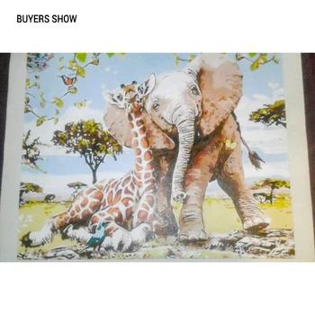 GATYZTORY DIY Pictura De Numere Elefantul Și Girafa HandPainted Pictură în Ulei Desen Pe Panza Decor de Perete