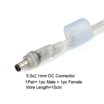 1Pairs 5.5X2.1mm de sex Feminin / Masculin DC Conector Cablu 15cm Impermeabil Transparent Pentru 5050 5054 5630 Benzi cu LED-uri