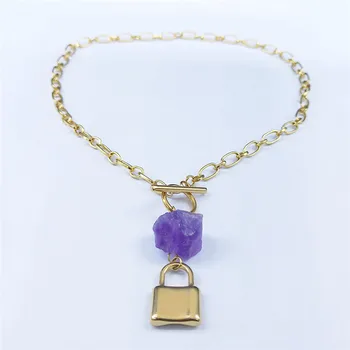 2021 Punk de Blocare din Oțel Inoxidabil Cristal Violet Cravată Coliere pentru Femei de Aur de Culoare Lanț de Coliere Bijuterii chaine NXS02