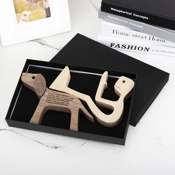 Desktop Masă Ornament Lemn Câine Ambarcațiuni De Familie Catelus Sculptură Figurine Sculpta În Lemn Cadou Creativ Acasă Decorare Casa Animale De Companie Minunat