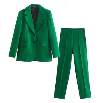 Za Office Costume pentru Femei de Moda simplu Slim chic elegant verde Costume de femei 2021 Primăvară Nouă stradă casual femei Costum de tineret