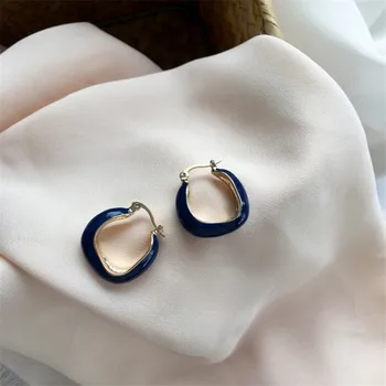 Coreea de Epocă Albastru forma de U, Forma de Metal Neregulate Cercei pentru Femei Minimalist Cadouri Bijuterii