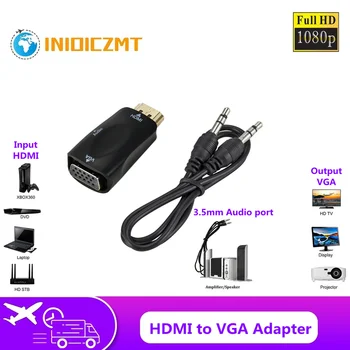 INIOICZMT HD 1080P HDMI la VGA Adaptor Hot Digital Cabluri de sex Masculin la Feminin Audio Converter Pentru PC, Laptop, TV Box Calculator Videoproiector