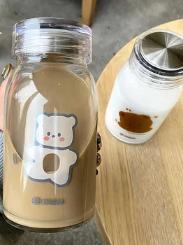 Ursul desene animate Sticle de Sticlă Kawaii Sticla de Apa Eco-Friendly de Sticlă Drăguț Cupe pentru Fata de Student Cadou Cafea cu Lapte Waterbottle