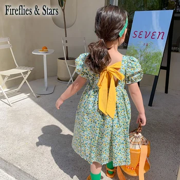 Vara Fete Dress Copilul Vestidos De Vacanță Pentru Copii Rochie De Copii Haine De Moda Spate Galben Siret Imprimeu Floral De La 2 La 9 Ani