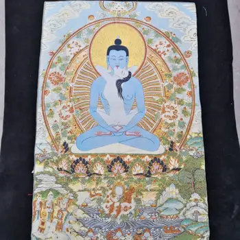Tibetan Statuie A Lui Buddha Samantabhadra Tathagata Țesut Vechi Buddha Thangka