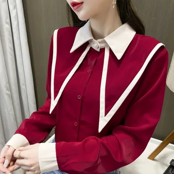 Buton de Cămașă Vintage Bluza Femei Mâneci Lungi Femei Vrac Strada Tricouri Zburli 2021 Solid Top Primăvară Tricouri Femei Nou 619H