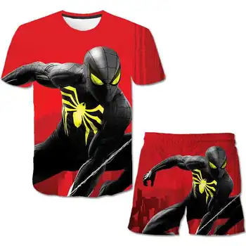 Copii cu mânecă Scurtă T-shirt Set de Desene animate Anime Marvel - Spiderman 3D Print Baby Boy Fata de Copii Top de Vara Haine + pantaloni Scurți Set