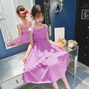 Fete de moda rochie de șifon stil occidental de vară nou stil coreea fată suspensor rochie P4530