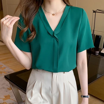 2021 Nouă Femei, Plus Dimensiune Tricouri Retro Culoare Solidă Maneca Scurta Liber Bluză Casual Elegante, Camasi Cu Maneca Doamnelor Haine De Vară
