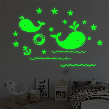 Desene animate Balena Stele Luminoase Autocolante de Perete Pentru Camera Copii Home Decor Dormitor pentru Copii Glow în Întuneric Balena Fluorescente Decal Muraux