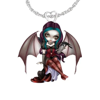 'Liliac Vampir' Rășină Fantomă Femeie Colier Creatoare De Moda Lady Colier De Halloween Esențiale Strigoi Legenda Desene Animate Colier