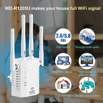 WD-R1205U 1200Mbps Repetor WiFi 2.4 GHz 5.8 GHz WiFi Range Extender Wi-Fi Amplificator Amplificator de Semnal Wireless AP Punct de Acces NE Pl