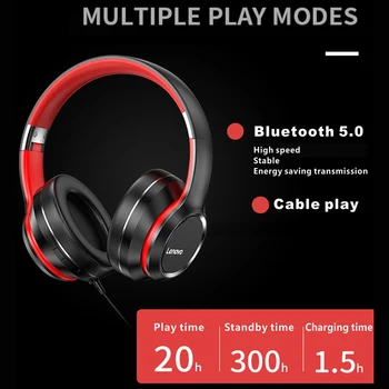 Lenovo Bluetooth Cu Cască Fără Fir Pliabil Timp De Așteptare De Viață Cu Anulare A Zgomotului Căști De Calculator Sporturile De Funcționare Bass Stereo