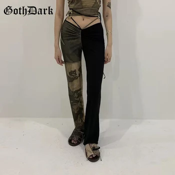 Goth Întuneric Basm Gotic, Grunge Y2k Femei Pantaloni Harajuku Punk Estetice Pantaloni Skinny Leg Tie Dye Print Moda Streetwear
