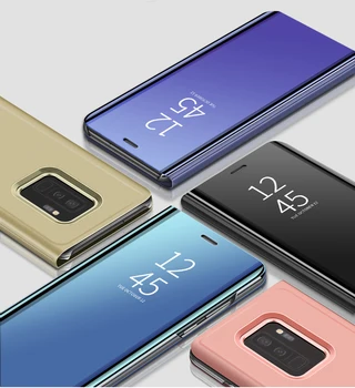 Hot Smart Mirror Caz Flip Pentru Samsung Galaxy A6 A7 A8 2018 A750 A3 A5 J3 J5 J7 2016 2017 S6 S7 edge S8 S9 Plus Nota 9 8 Acoperă
