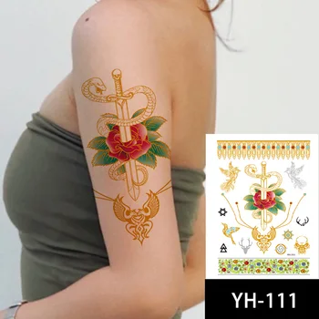 Rezistent la apa Tatuaje Temporare Aur, Argint fals Tatouage Paillette Tatoo Autocolant Leon Mandala Pene Fluture 0n Organism
