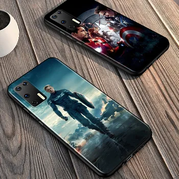 Captain America Marvel Capac de Silicon Pentru Huawei P40 P30 P20 Pro P10 P9 P8 Lite E Plus 2019 2017 5G Negru Caz de Telefon