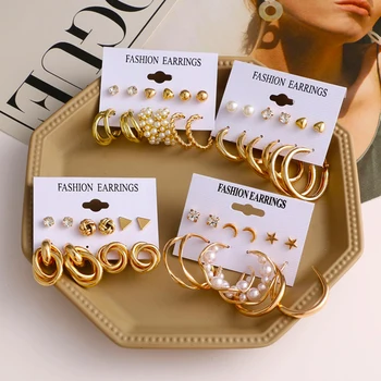 RO Moda Geometrice Stud Cercei Set Pentru Femei de Culoare de Aur Pearl Cercei Vintage Set de Cercei Brincos Cadouri Bijuterii