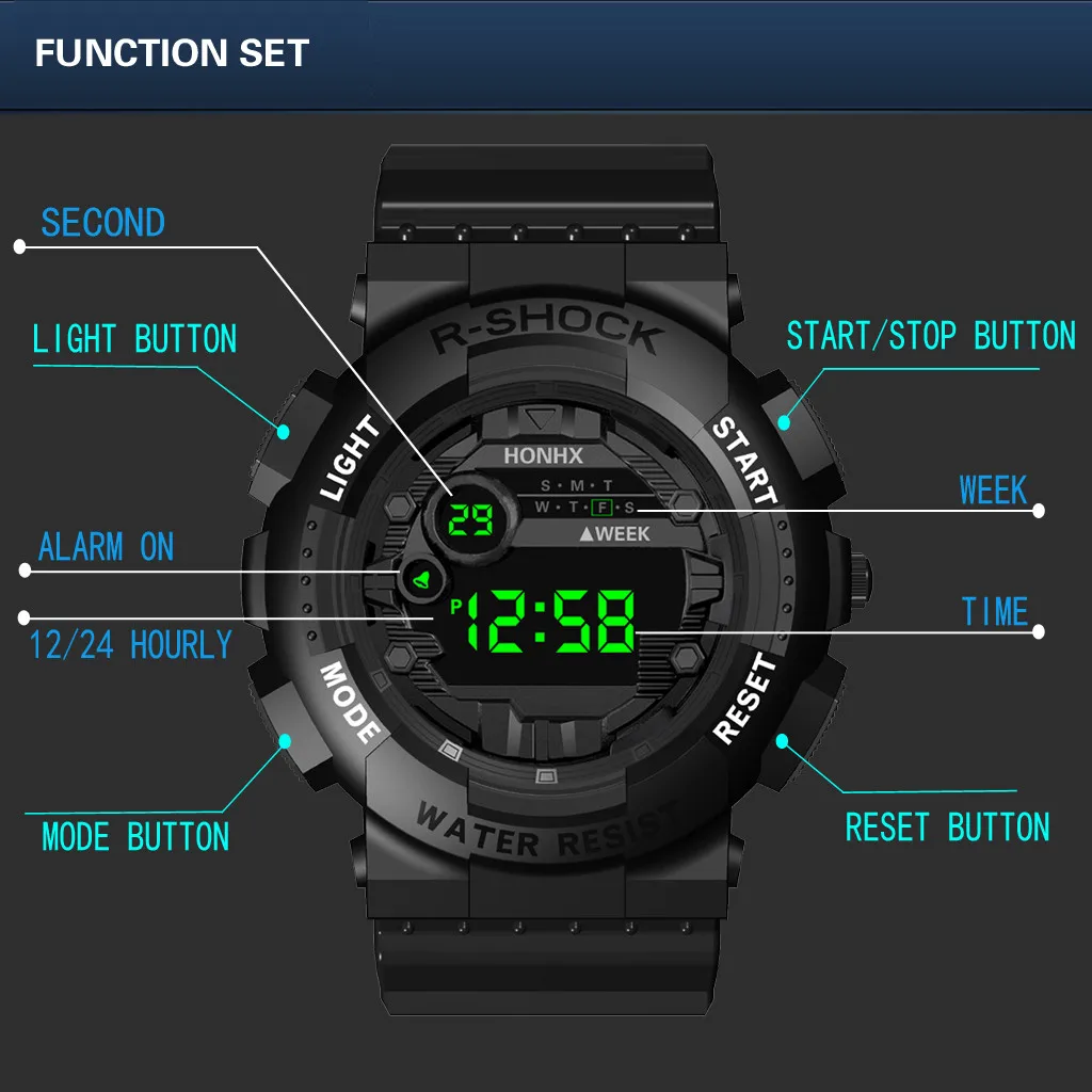HONHX Bărbați Ceasuri Sport de Moda Chronos Numărătoarea inversă Bărbați Impermeabil Ceas Digital cu LED Omul Militare Ceas Relogio Masculino