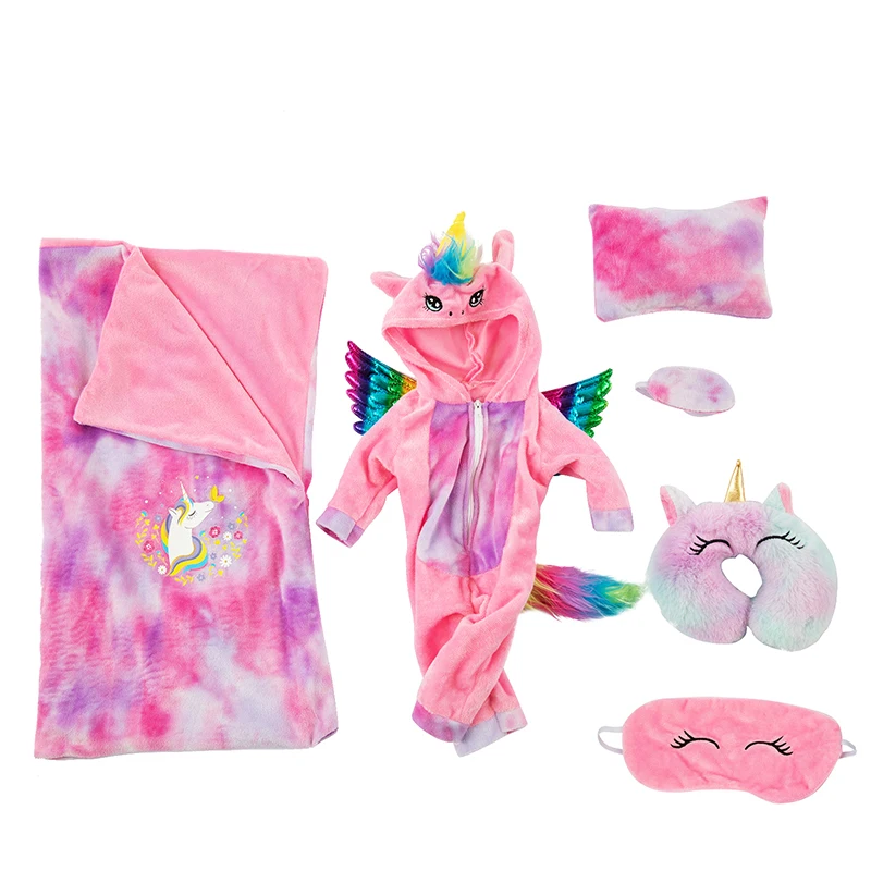 Fericit Elf Drăguț Unicorn Haine Papusa Pijamale Saci de Dormit Perne Măști de Ochi 6pcs-Seturi De 18 Inch 43cm Nou Copil Păpuși Îmbrăcăminte