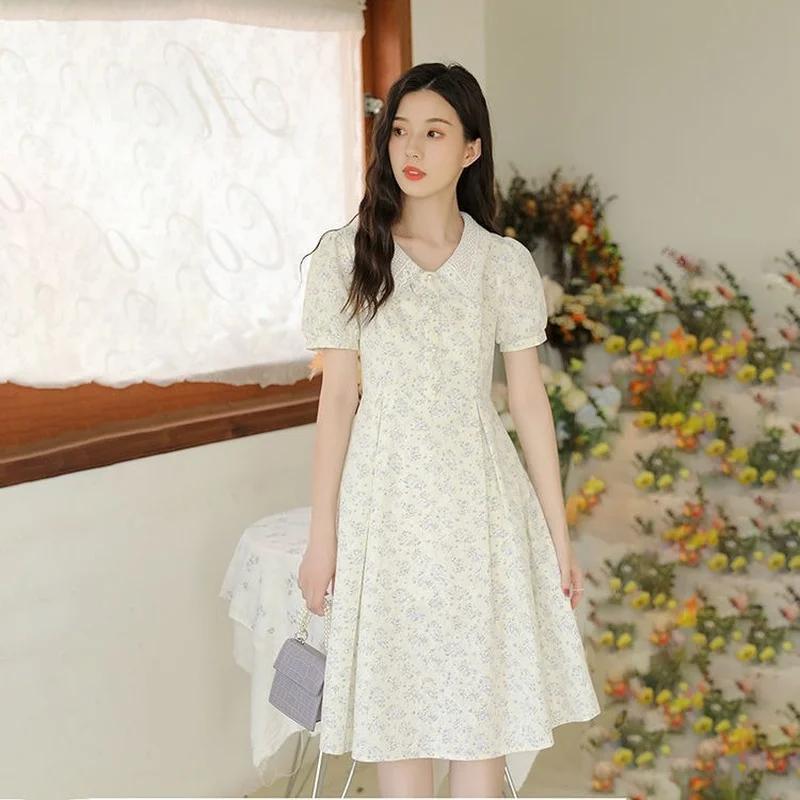 Coreea Style Dulce Sarafane pentru Femei de Vară 2021 franceză Dantelă Florale Elegante Rochie Femei Cottagecore Kawaii Puff Maneca Chic
