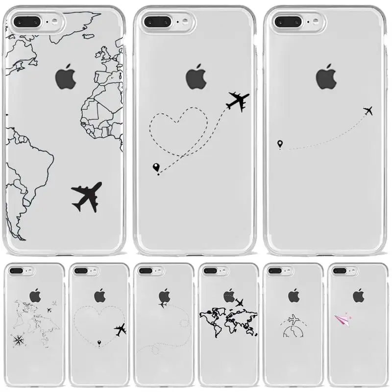 Harta lumii avion world travel Telefon Caz Transparent moale Pentru iphone 5 5s 5c 6 se 6s 7 8 11 12 plus mini x xs xr pro max