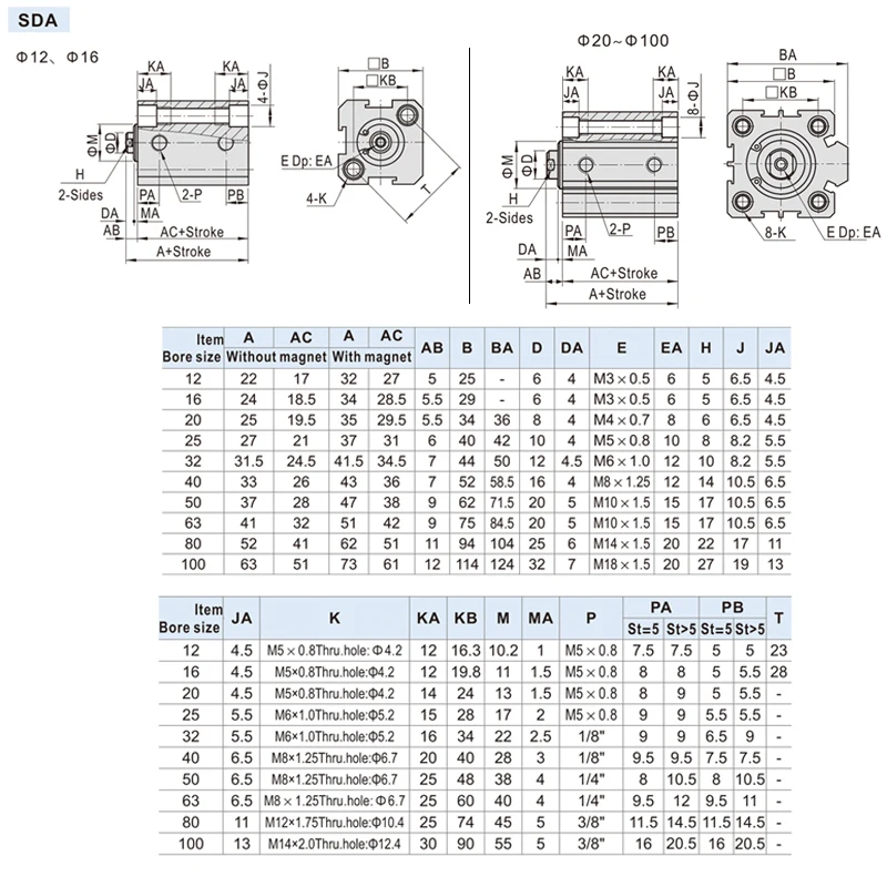 SDA32*5x10-15-20-25-30-35-40-50-SB Mici Pătrate Subțiri Aer Pneumatic Compact Cilindru Exterior Dinti