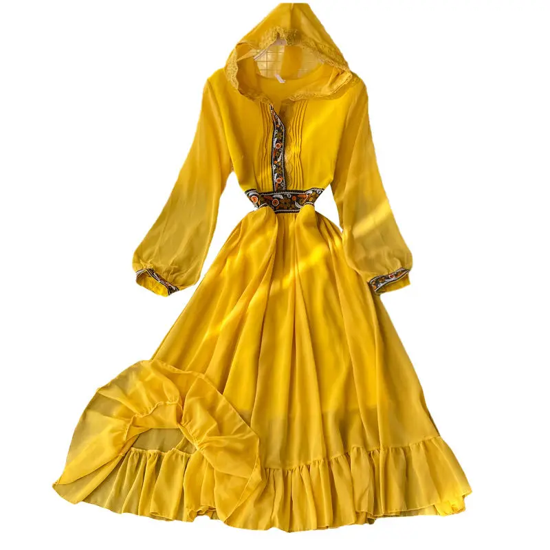 Desert Turism Brodate Subțire Șifon Dress Hanorac cu Maneca Lunga Talie Mare Boeme Rochie Femei 2021 Primavara-Vara Roba s zh929