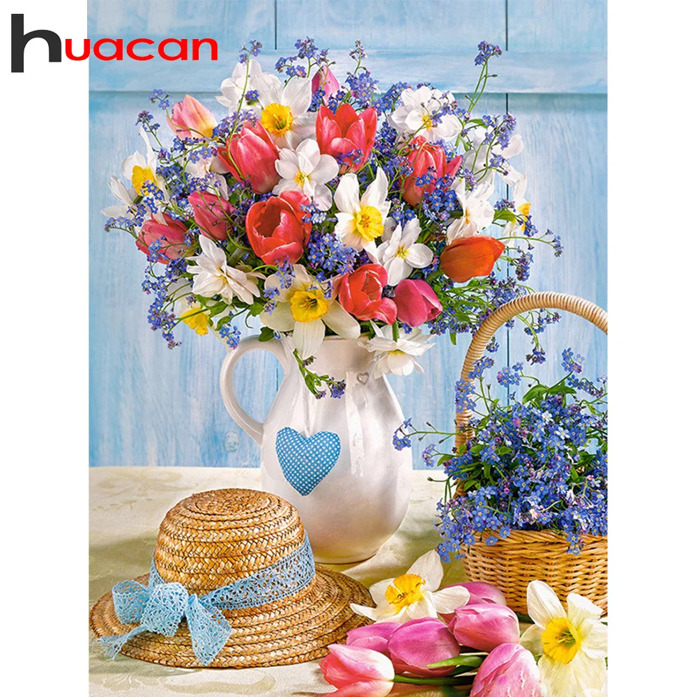 Huacan Diamant Pictura Flori Diy Broderie Tulip Mozaic Vaza Cruciulițe Decoratiuni Pentru Casa Autocolante De Perete