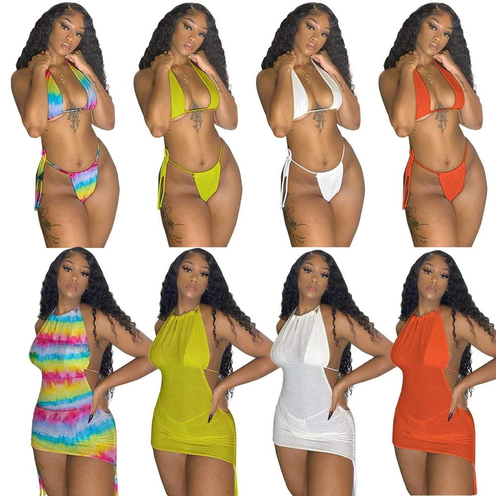 3pcs/set Sexy Bar Bikini Seturi de Femei Bandaj de costume de Baie Căpăstru Acoperi Rochie + Halter Top de Cultură + Bandaj Scurtă de Vară pe Plajă Purta